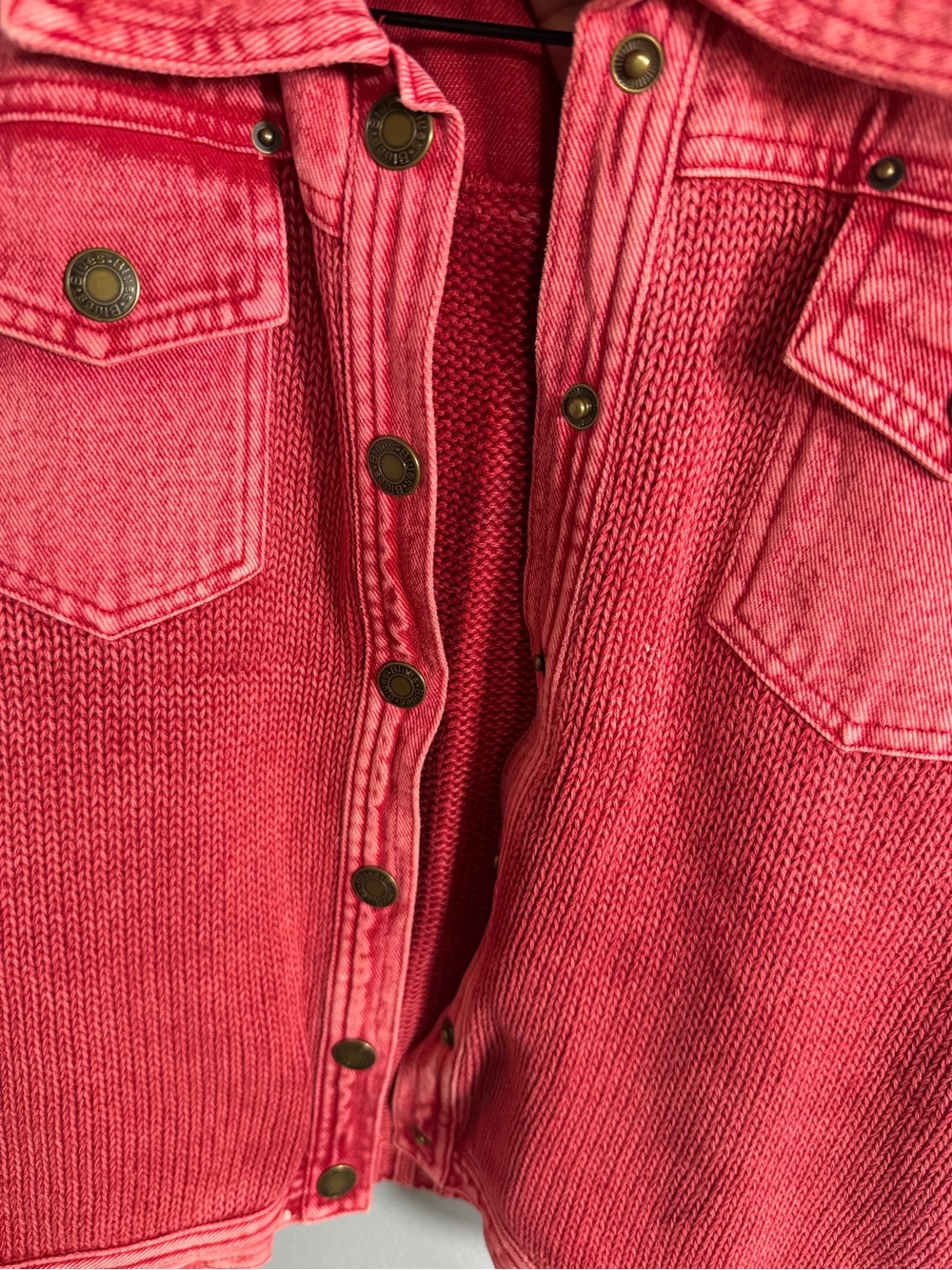 Red Distressed Denim Button-Front Vest - Knit Back S - Picture 4 of 6